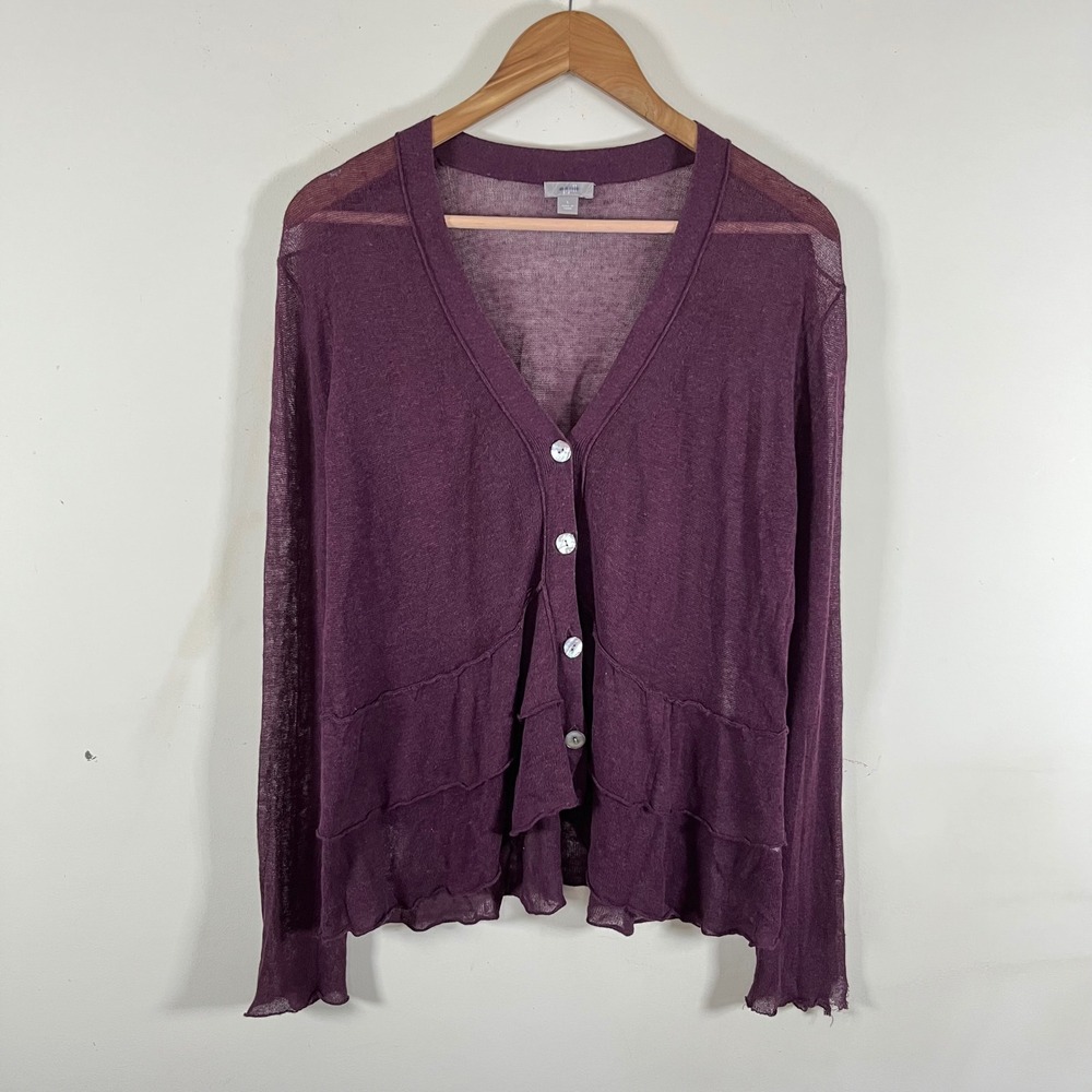 J.Jill Linen Blend Plum Purple Tiered Knit Cardigan Sweater Whimsigoth Lagenlook